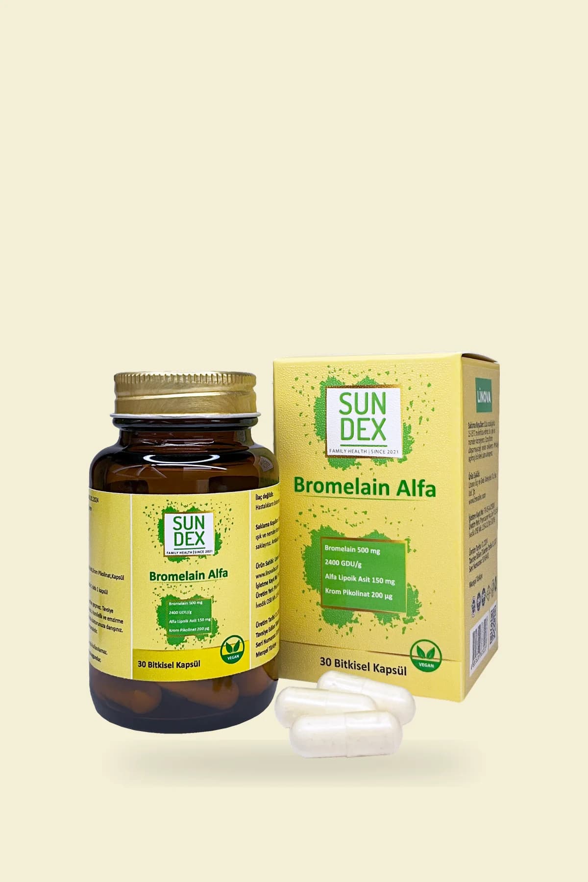 SUNDEX Bromelain Alfa, 30 Bitkisel Kapsül
