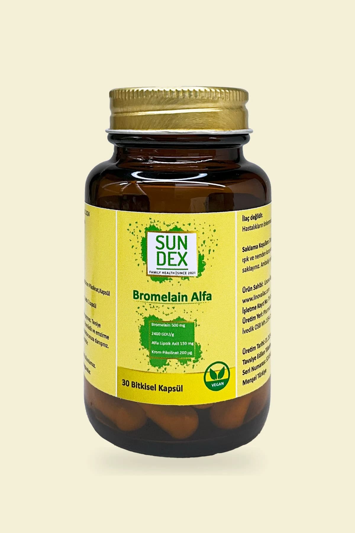 SUNDEX Bromelain Alfa, 30 Bitkisel Kapsül