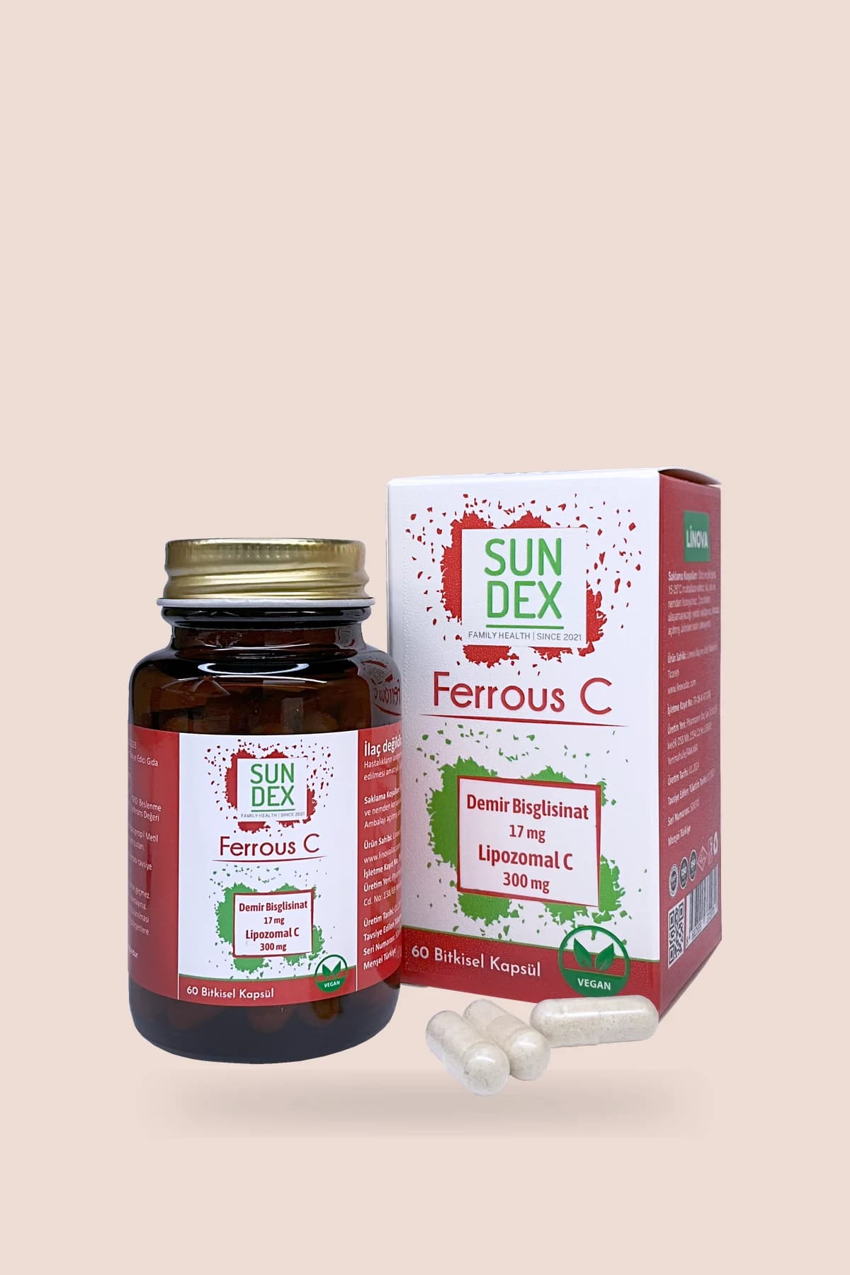 SUNDEX Ferrous C, 60 Bitkisel Kapsül