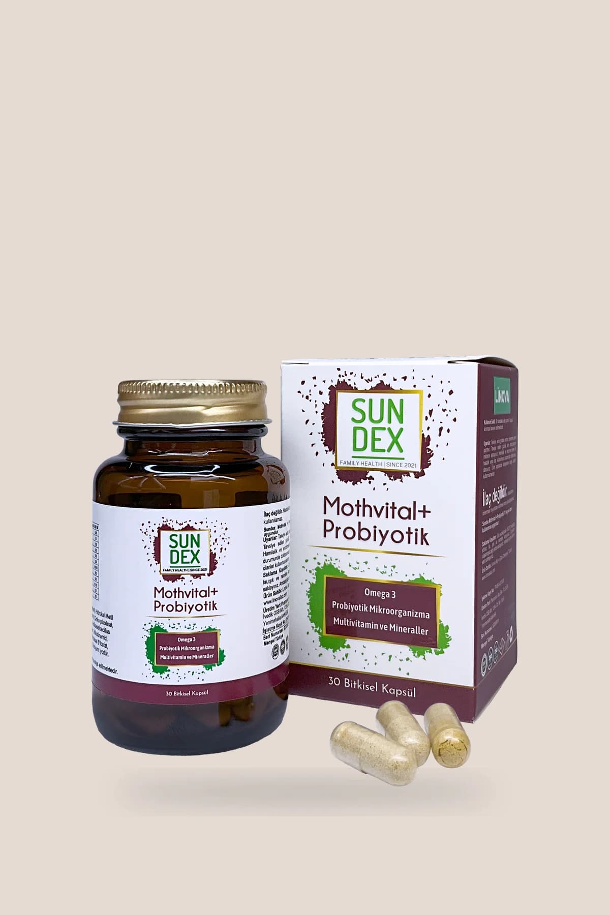 SUNDEX Mothvital + Probiyotik, 30 Bitkisel Kapsül