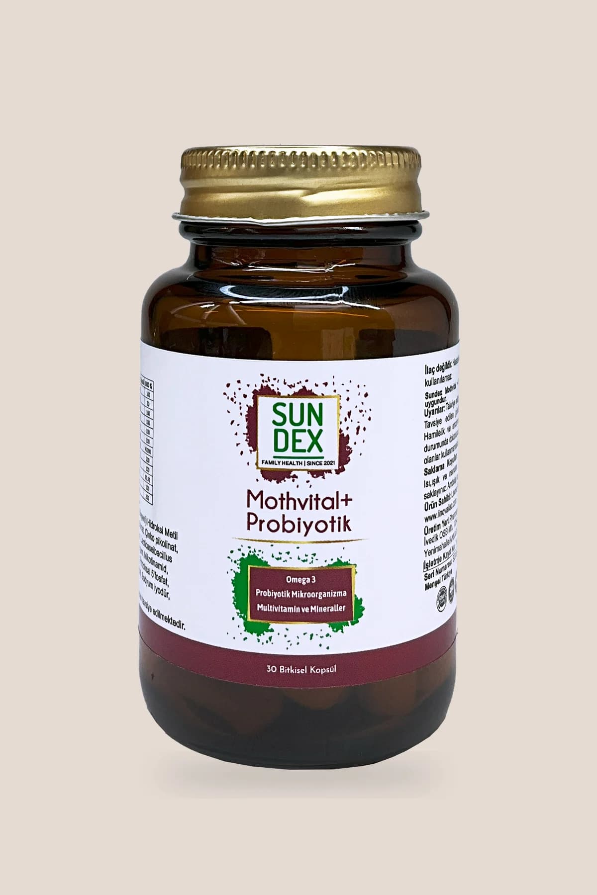 SUNDEX Mothvital + Probiyotik, 30 Bitkisel Kapsül