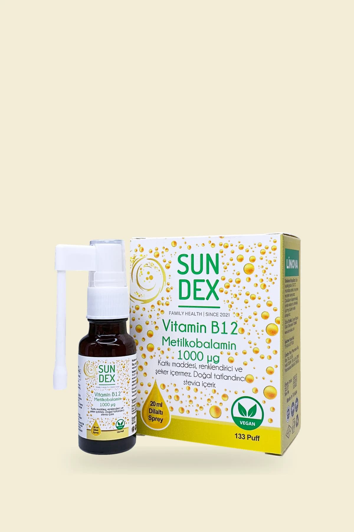 SUNDEX Vitamin B12, 20 ml Dilaltı Sprey (133 Puff)