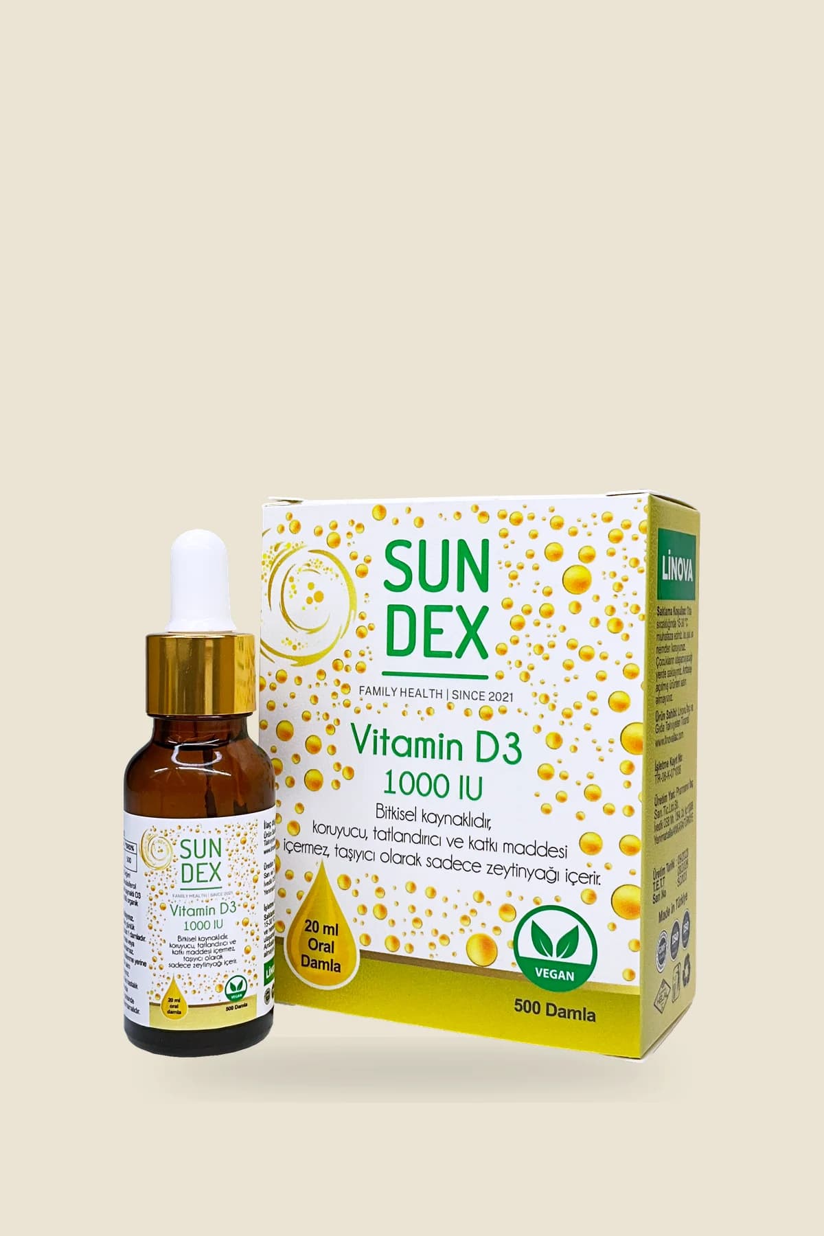 SUNDEX Vitamin D3 1000 IU, 20 ml Oral Damla (500 Damla)
