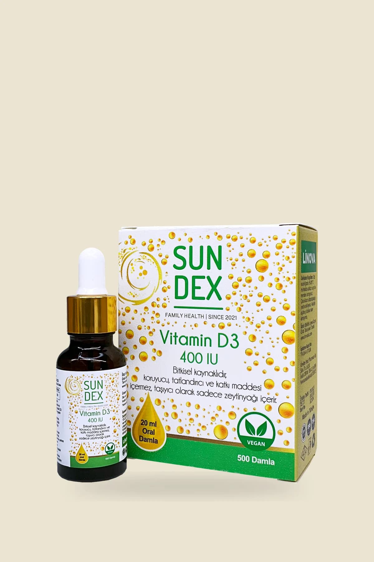 SUNDEX Vitamin D3 400 IU, 20 ml Oral Damla (500 Damla)