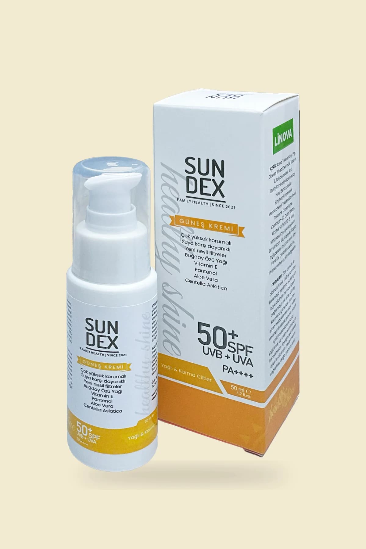 SUNDEX Güneş Kremi · Yağlı ve Karma Ciltler, 50 ml (1.7 fl.oz.)