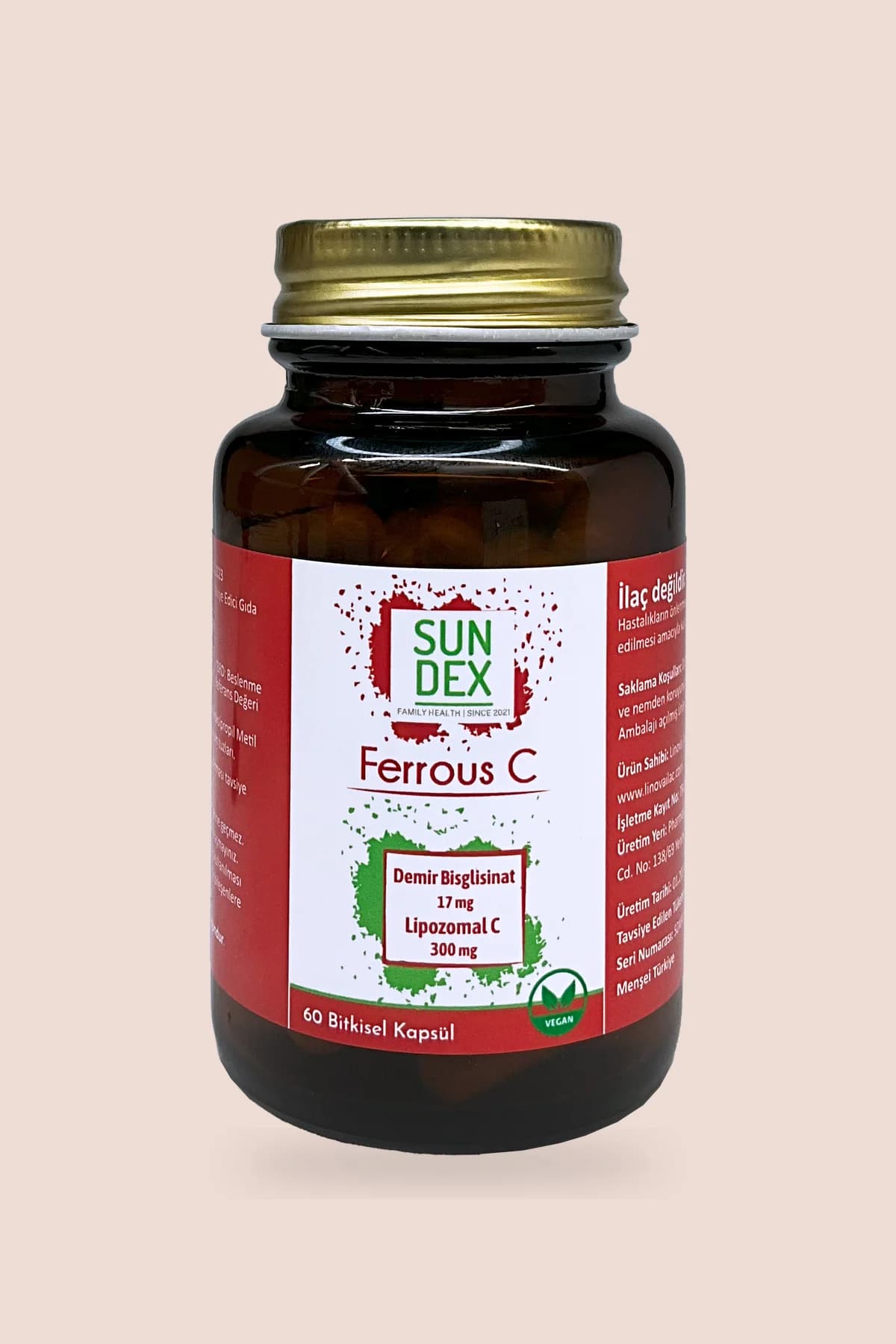 SUNDEX Ferrous C, 60 Bitkisel Kapsül