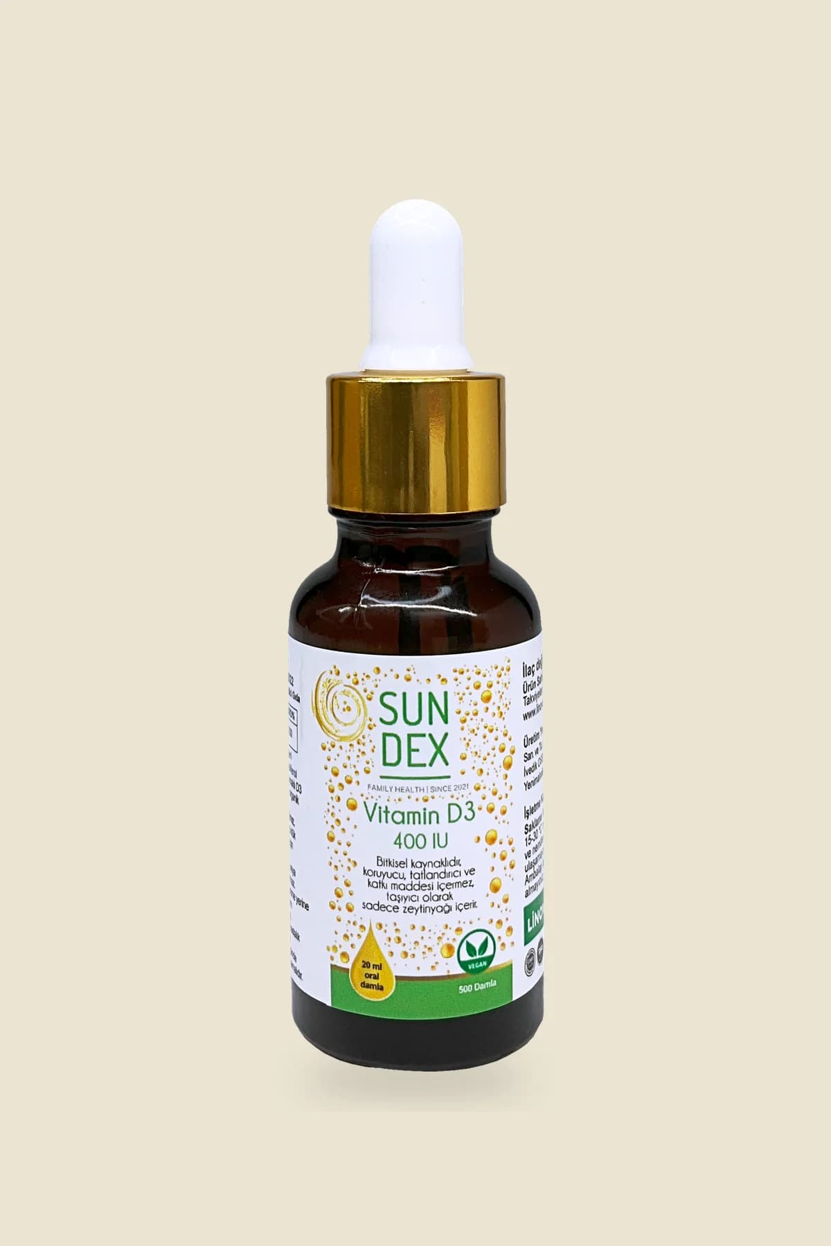 SUNDEX Vitamin D3 400 IU, 20 ml Oral Damla (500 Damla)