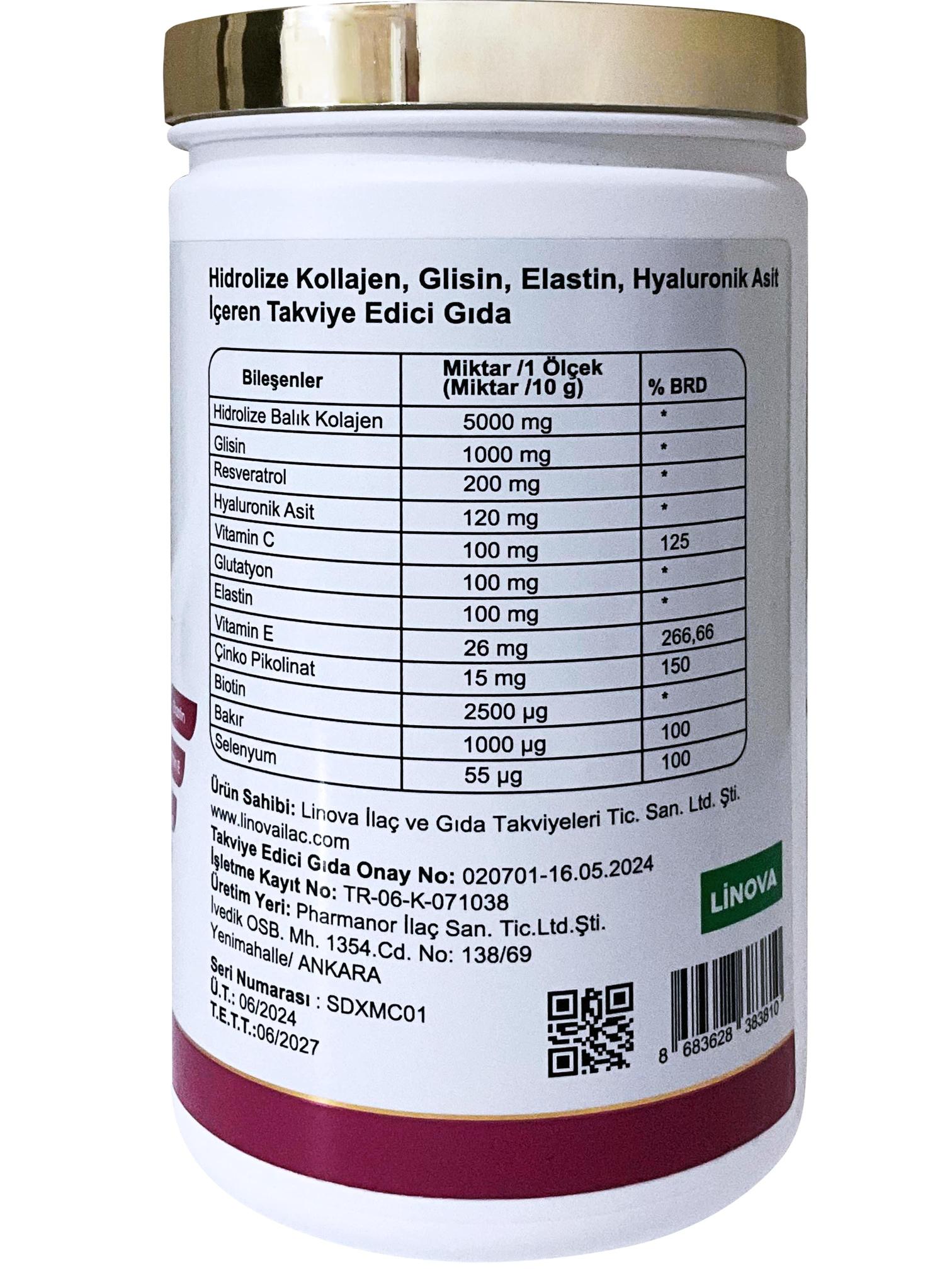 SUNDEX 2’li Paket Marine Collagen Hidrolize Balık Kolajeni, Glisin, Elastin, Resveratrol, Hyaluronik Asit, Vitamin ve Mineraller 300 gr 
