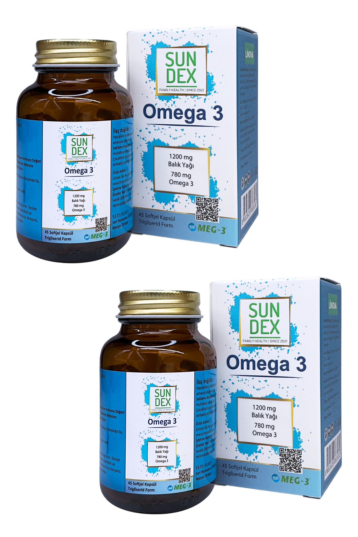 SUNDEX 2’li Paket Omega 3 1200 mg 45 Softjel Kapsül