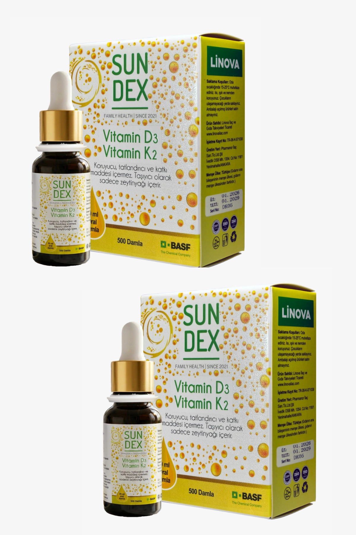 SUNDEX 2’li Paket Vitamin D3 K2 20 ml Damla