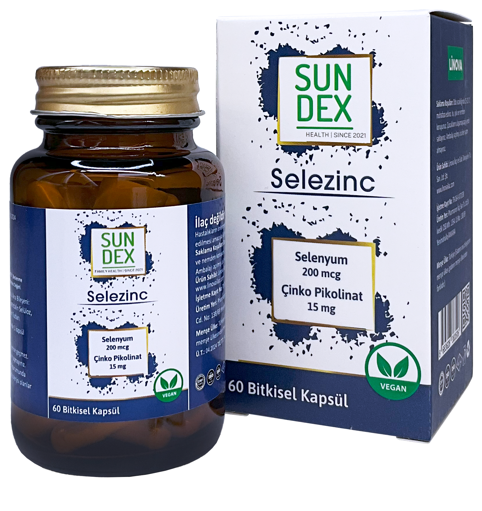 SUNDEX Selezinc Selenyum (L-Selenometionin) ve Çinko Pikolinat 60 Bitkisel Kapsül