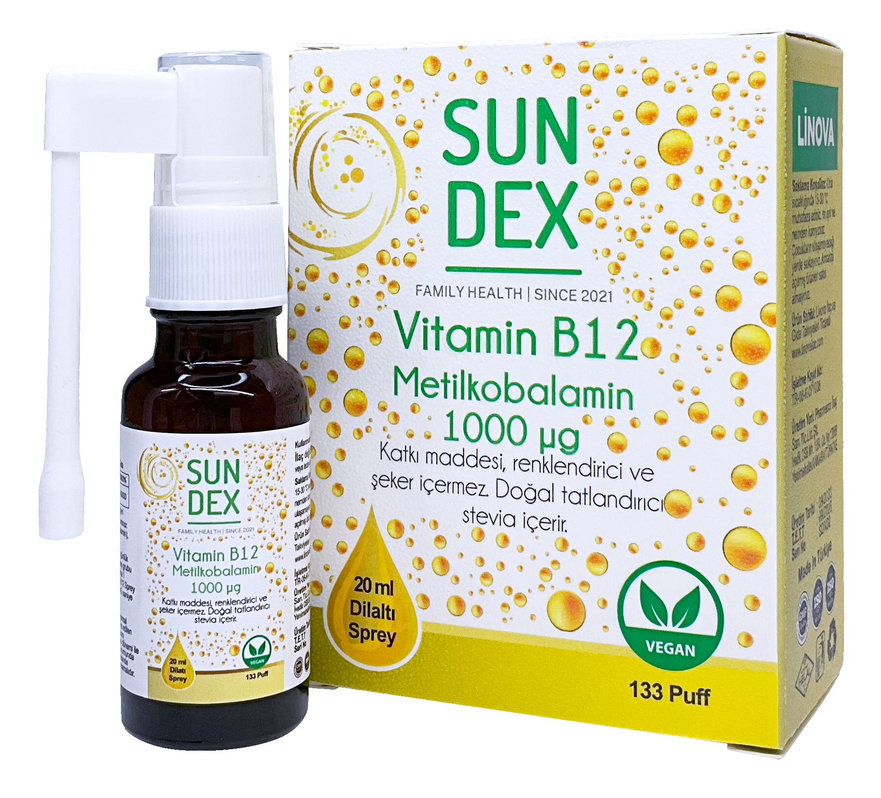 SUNDEX Vitamin B12 Metilkobalamin 1000 µg 20 ml Dilaltı Sprey