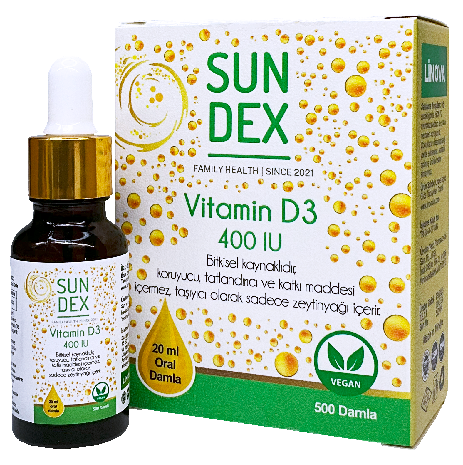 SUNDEX Vitamin D3 400 IU 20 ml 500 Damla (Çocuk Form)