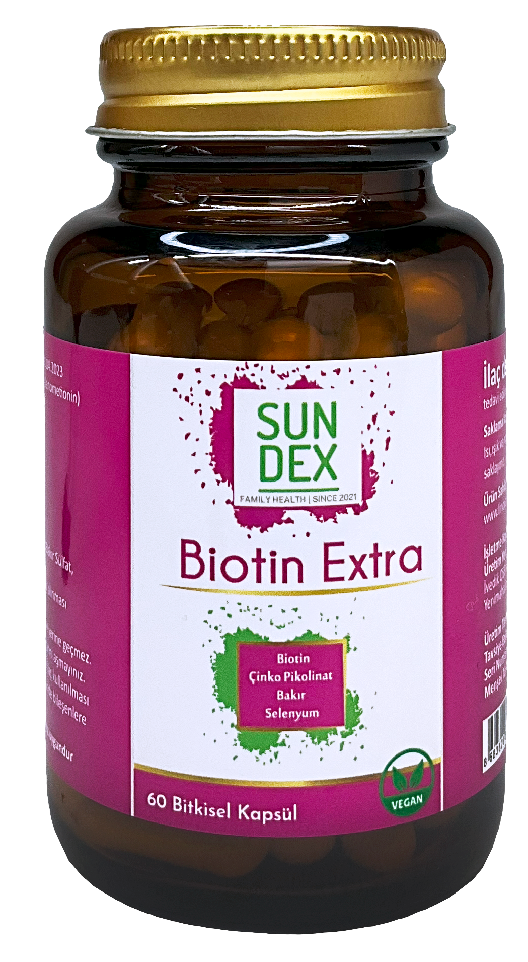 SUNDEX Biotin Extra Biotin, Çinko Pikolinat, Bakır, Selenyum 60 Bitkisel Kapsül