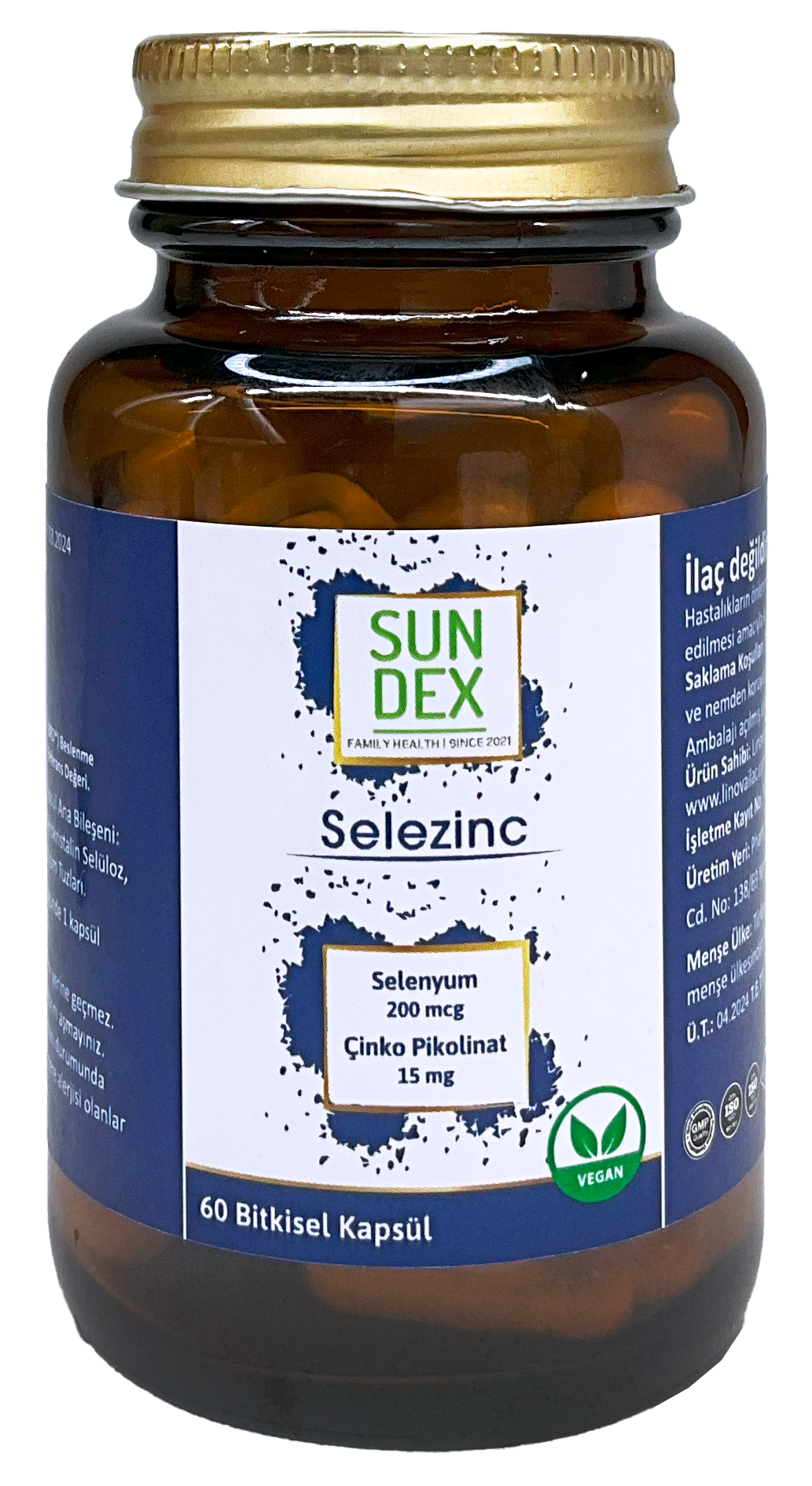 SUNDEX Selezinc Selenyum (L-Selenometionin) ve Çinko Pikolinat 60 Bitkisel Kapsül