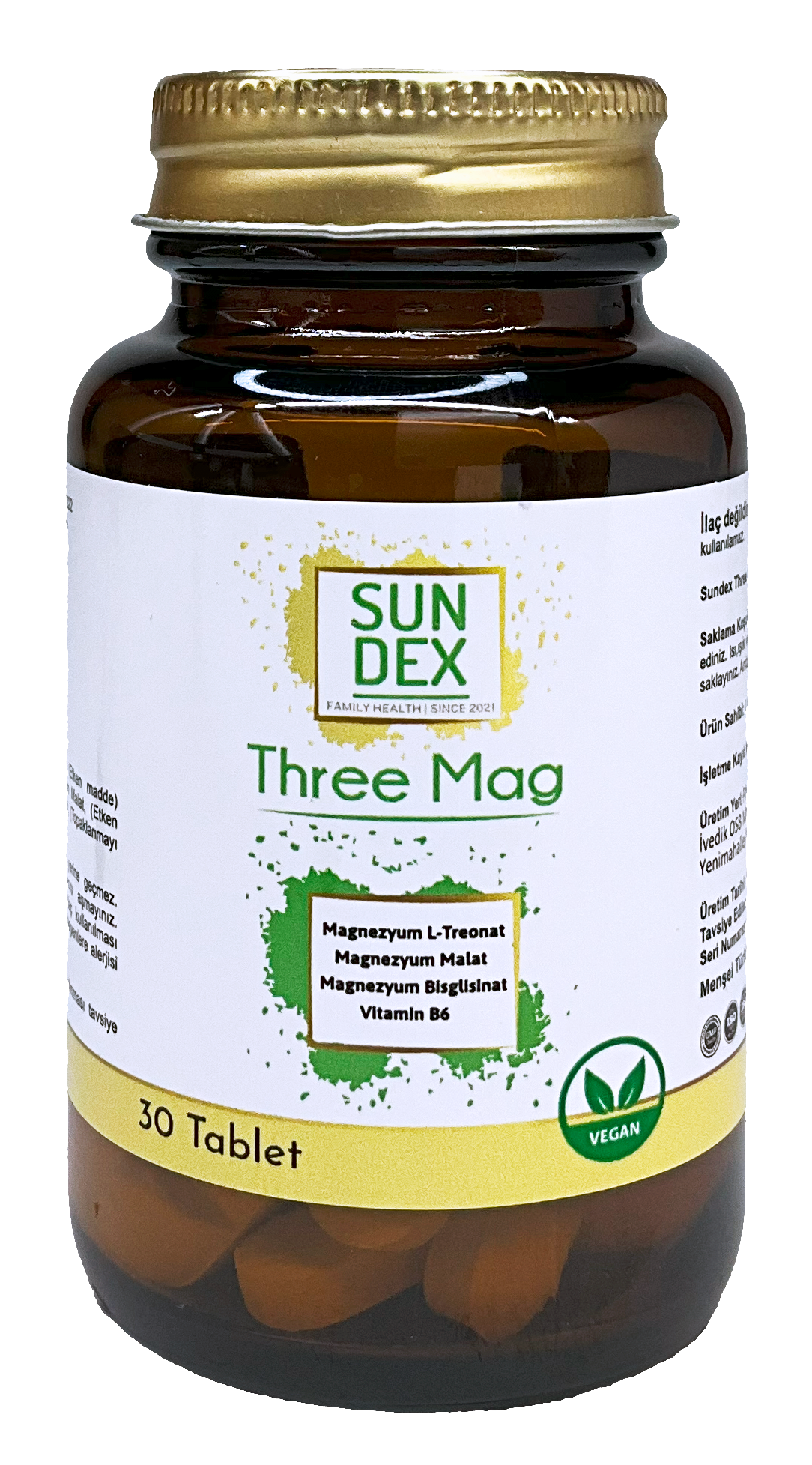 SUNDEX Three Mag (Magnezyum L-Treonat + Malat + Bisglisinat + Vitamin B6) 30 Tablet