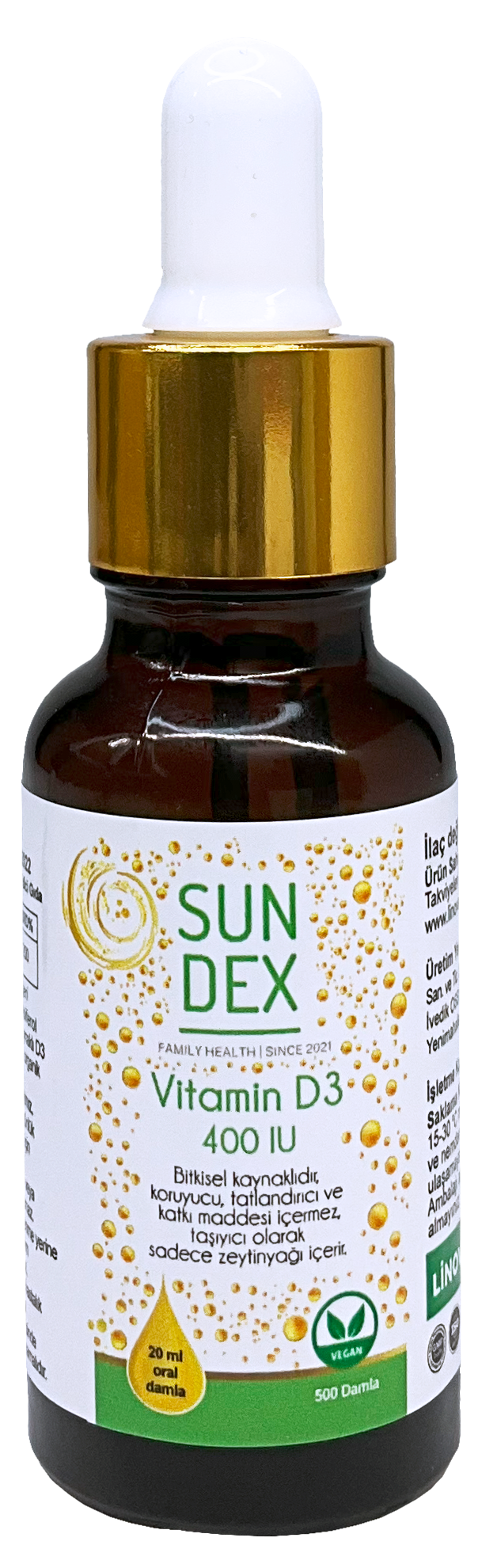 SUNDEX Vitamin D3 400 IU 20 ml 500 Damla (Çocuk Form)