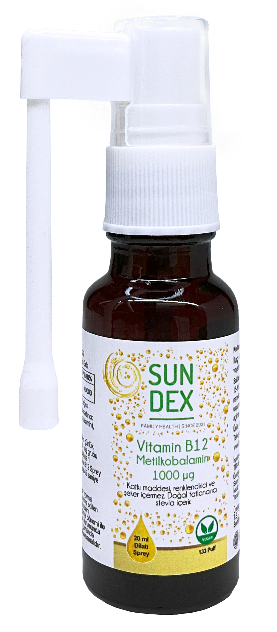 SUNDEX Vitamin B12 Metilkobalamin 1000 µg 20 ml Dilaltı Sprey